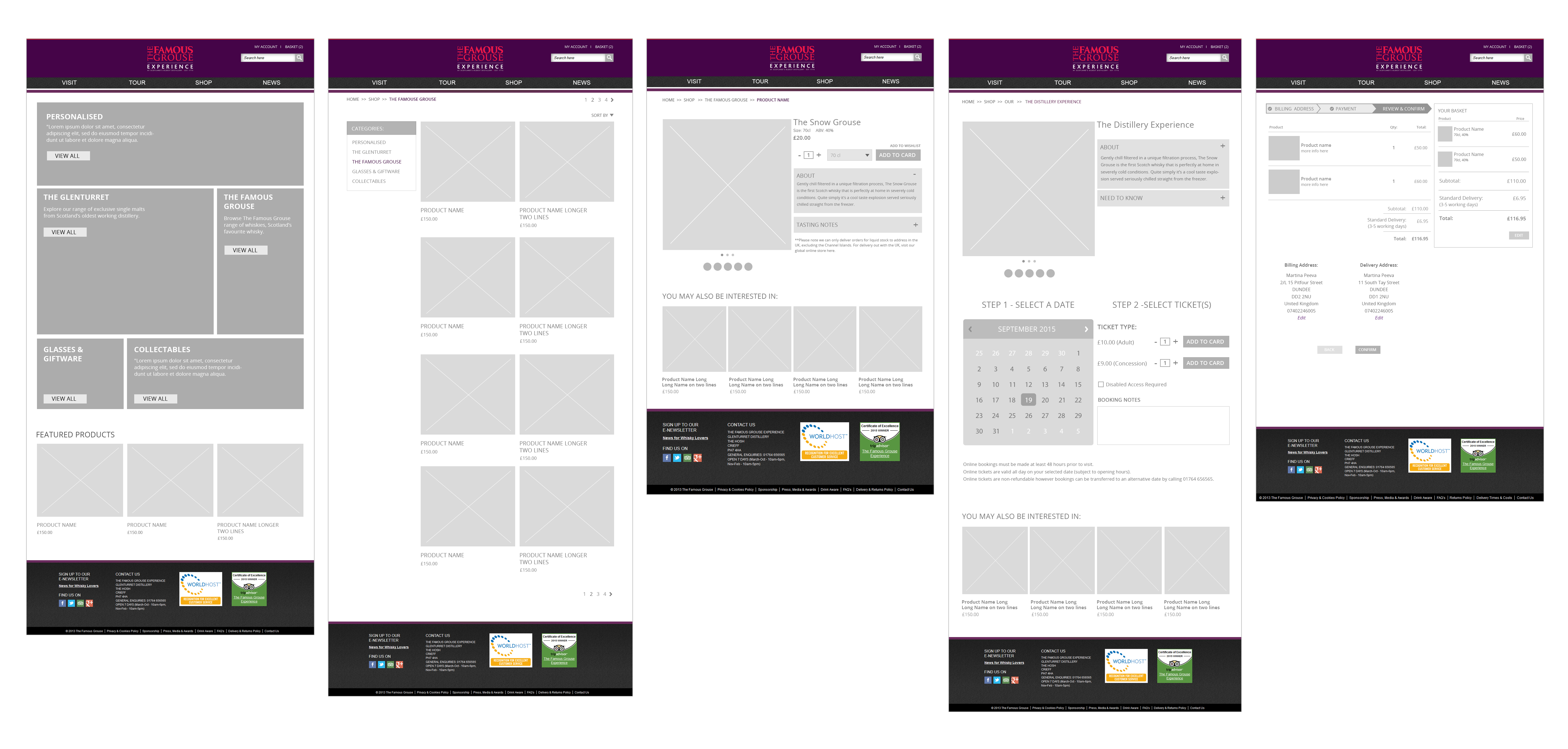 The Famous Grouse Home page and e-commerce website wireframes